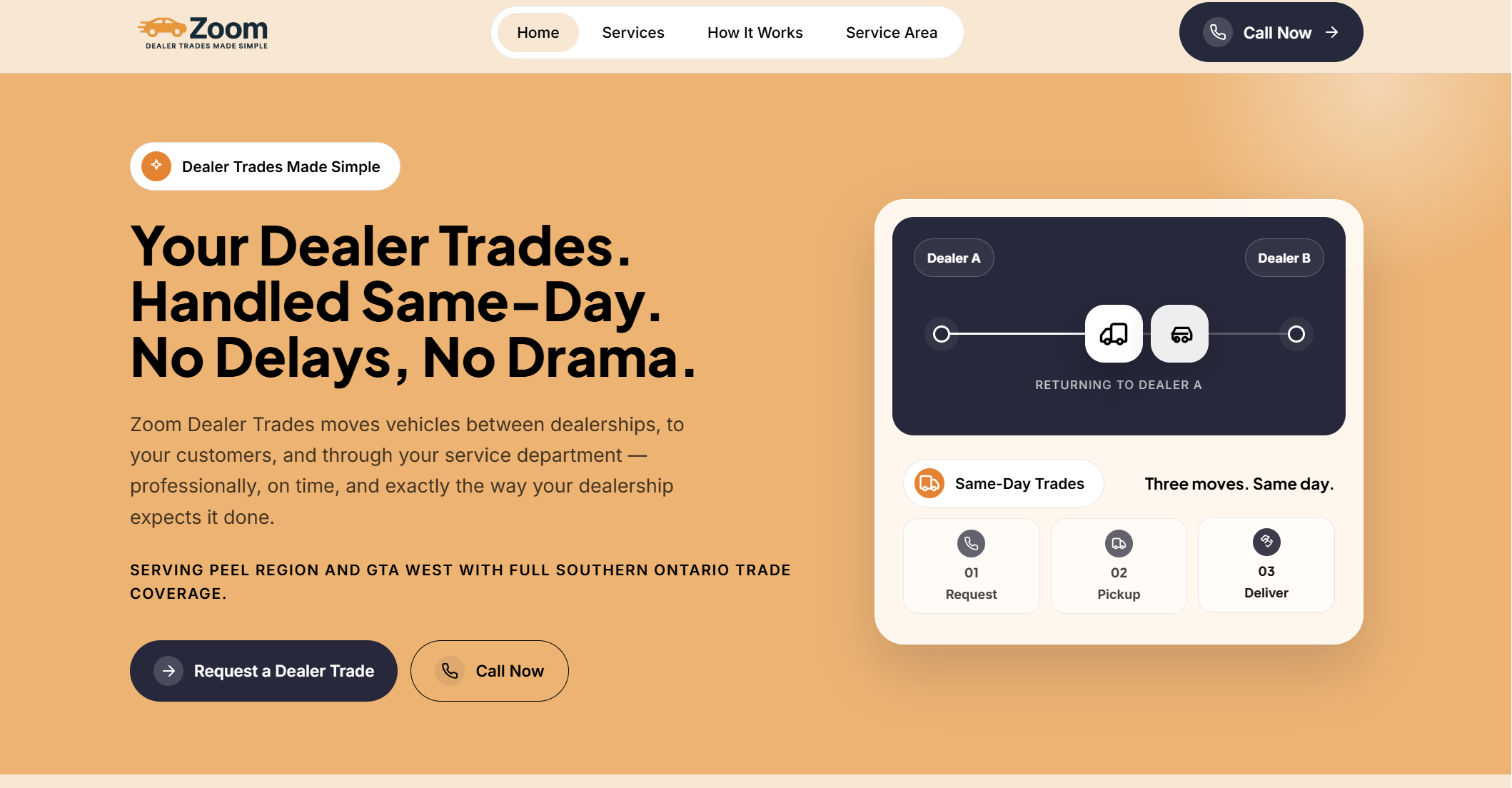 Screenshot of the Zoom Dealer Trades website